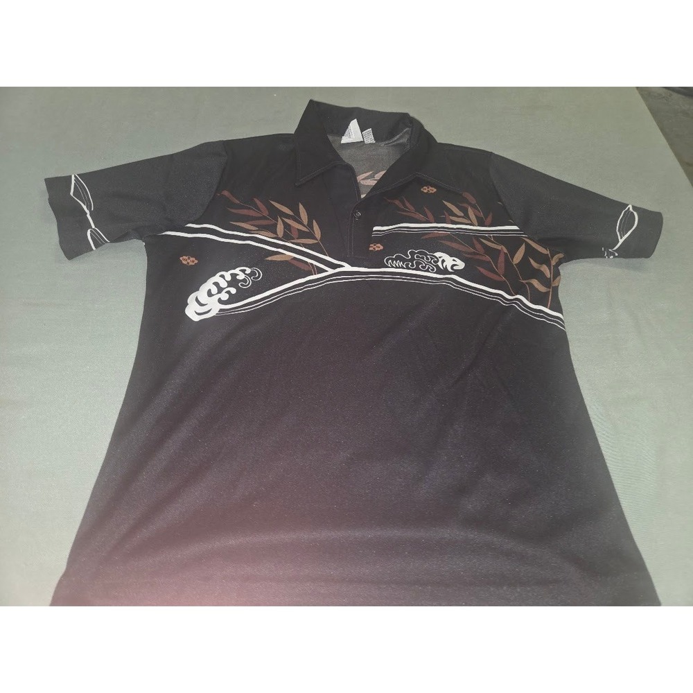 Vintage Spire California Mens Large Black Graphic Polyester Polo Shirt Made USA